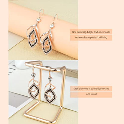 Bohemian Long Drop Dangle Earrings for Women, Chic Boho CZ Wedding Jewelry | Hypoallergenic 14K Gold 925 Sterling Silver Handmade Linear SwirlWire Diamond Earrings,Christmas&Mother's Day,Gifts for Women - color: Rose Gold