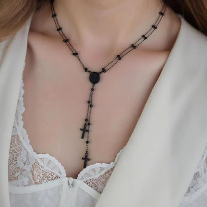 Gothic Necklaces for Women Cross Heart Pendant Layered Necklace Statement Jewelry Dark Romantic Gift for Halloween Parties - color: C3:goth necklace