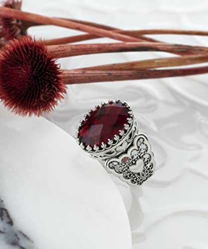 Filigranist 925 Sterling Silver Handcrafted Filigre Art Double Heart Detailed Women Cocktail Ring with Gemstones - color: Ruby Quartz