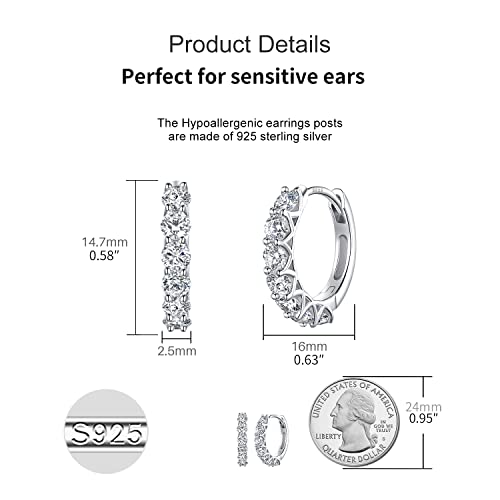 JSGEMSLEE Hypoallergenic Cubic Zirconia Hoop Earrings for Women 925 Sterling Silver Huggie Hoops Earrings CZ Earrings Jewelry Gifts - color: 16mm Hoop