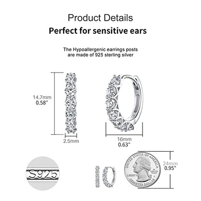 JSGEMSLEE Hypoallergenic Cubic Zirconia Hoop Earrings for Women 925 Sterling Silver Huggie Hoops Earrings CZ Earrings Jewelry Gifts - color: 16mm Hoop