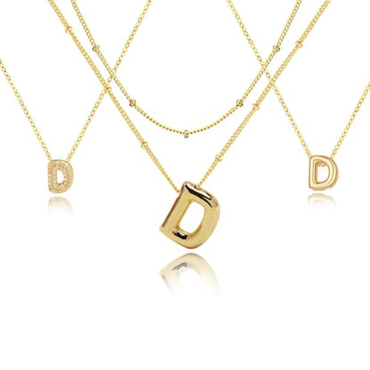 stino 4PCs Bubble Initial Letter Necklace Set, No Tarnish 14K Gold Plated Alphabet Pendant, Jewelry for Women - style: D