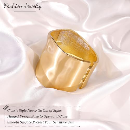 18K Gold Plated Wide Chunky Gold Cuff Bracelets for Women Chunky Bangle Bracelets Waterdrop Oval Irregular Trendy Wrist Wrap Bracelets Open Minimalist Thick Gold Wrist Cuff Bracelets - style: 18K Gold-B