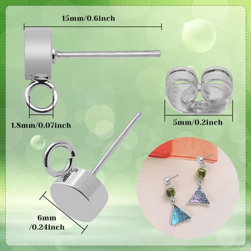 54pcs Earring Studs for Jewelry Making,Round Ball Post Stud Earrings Hypoallergenic Earring Posts with Ear Nuts for Anniversaries Gifts, Favors, Jewelry Making(Silver) - color: 54pcs;Silver