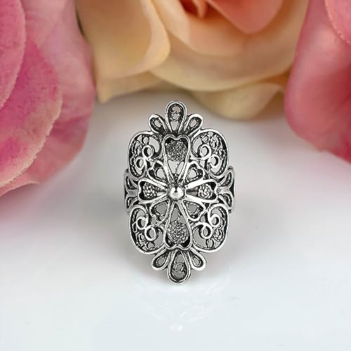 Filigranist 925 Sterling Silver Artisan Made Handcrafted Lace Embroidery Filigree Art Women Cocktail Statement Ring - style: Cross