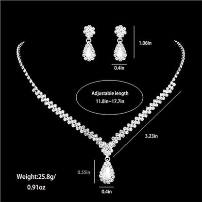 Wedding Jewelry Sets for Brides Rhinestone Necklace and Earring Set Bracelet Ring Gold Silver Prom Jewelry Sets Diamond Flower Teardrop Necklace for Women - color: Style4-Teardrop-2pcs