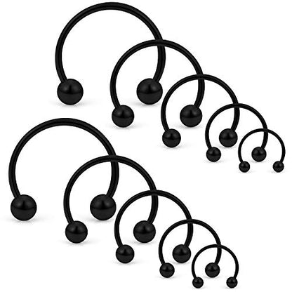 SCERRING 10PCS 20G Stainless Steel Horseshoe Septum Ring Nose Rings Hoop Helix Daith Cartilage Tragus Earrings Eyebrow Body Piercing Jewelry 6-14mm - color: Black