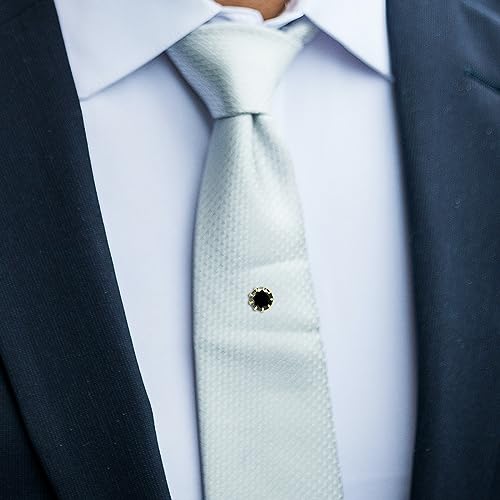 HAWSON Mens Tie Tack with Chain Round Crystal Wedding Business Accessories - color: Gold + Jet
