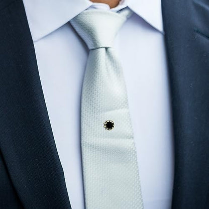 HAWSON Mens Tie Tack with Chain Round Crystal Wedding Business Accessories - color: Gold + Jet