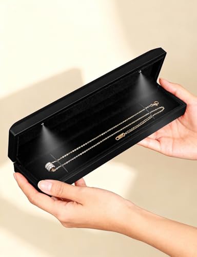 Hatori Long Chain Necklace Jewelry Gift Box with LED Light, Bracelet Storage Case, Jewellry Display Box for Wedding, Engagement, Proposal, Birthday, Anniversary - color: Black