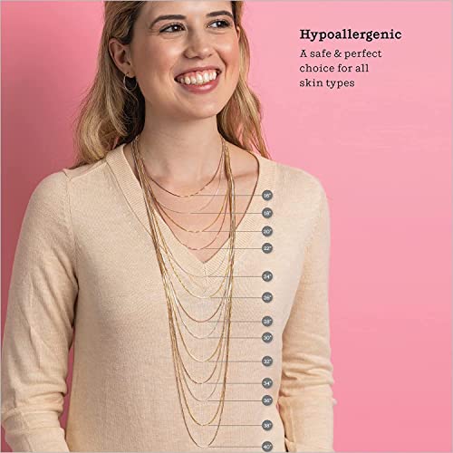 KEZEF 18K Gold Plated 925 Sterling Silver Box Chain Necklace for Women, 1mm Thin & Sturdy Italian Chain Necklace, Rose Gold & Silver Available, 15/16/18/20/22/24/30 - Inch - color: Gold, size: 26 Inch