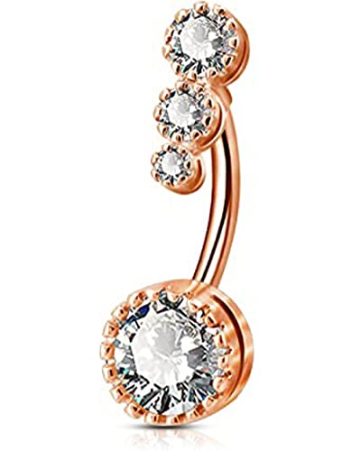 OUFER 316L Surgical Steel Belly Button Rings, Clear CZ Navel Rings, Belly Piercing Jewelry - color: Rosegold Bar, Clear CZ
