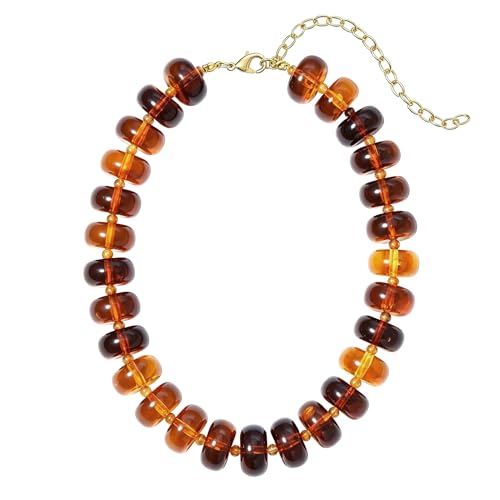 Chunky Beaded Necklace for Women, Multi-Color Acrylic Choker | Vibrant Candy-Colored Beads, Bold Chunky Statement Style for Summer Outfits, Festivals & Vacation Looks - color: Brown