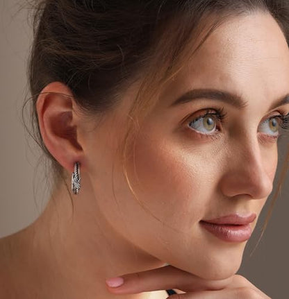 LeCalla Real 925 Sterling Silver C Hoop Earrings | Lightweight Small Hoops Italian Half Earring Hoops for Women - color: CZ Crossover Half- 20mm