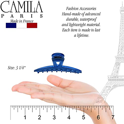 Camila Paris CP3229 French Hair Clip for Women, Narrow, Strong Hold Grip Double Teeth Girls Hair Claw Clips Jaw, Fashion Durable Styling Hair Accessories for Women, Made in France - color: Blue 3.25"