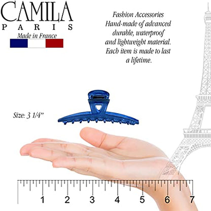 Camila Paris CP3229 French Hair Clip for Women, Narrow, Strong Hold Grip Double Teeth Girls Hair Claw Clips Jaw, Fashion Durable Styling Hair Accessories for Women, Made in France - color: Blue 3.25"