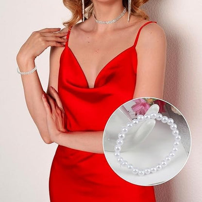 30 PCS Pearl Bracelets for Women, Stretch Bridesmaid Faux Pearl Beaded Bracelets Set, Bulk Wedding Bridal Party Favor Jewelry Gifts(White) - color: 50 White