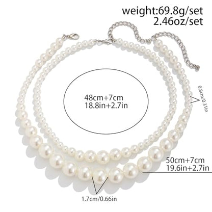 CSIYANJRY99 Chunky Pearl Necklace for Women Big Faux Pearl Beaded Strand Necklace Wedding Prom Jewelry for Women - color: White Layered