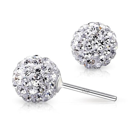 925 Sterling Silver Woman Earrings with Box Disco Ball White Crystals Dangle Hook Stud Earrings for Women - size: 8 mm