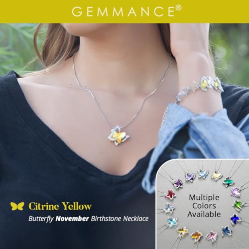 Butterfly Necklace, Birthstone Crystal, for Women, Silver Tone Pendant Jewelry, Anniversary Birthday Gift for Her, Wife & Mom, 18"+2" - color: 11b-November-Healing Stone for Happiness - Citrine Yellow Crystal