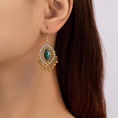 Frodete Indian Jewelry Sets for Women Traditional Bohemian Wedding Jewelry Set Indian Dresses for Women Oxidized Ethnic Party Prom Wear - color: D5:GOLD GREEN