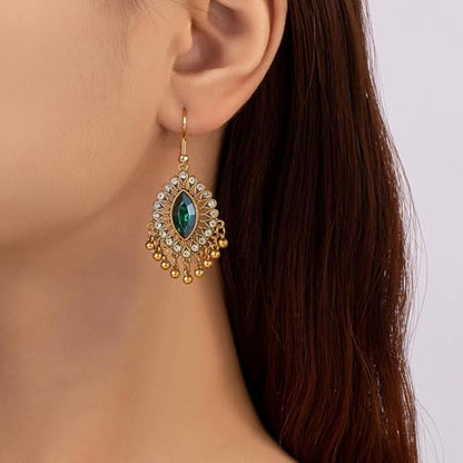 Frodete Indian Jewelry Sets for Women Traditional Bohemian Wedding Jewelry Set Indian Dresses for Women Oxidized Ethnic Party Prom Wear - color: D5:GOLD GREEN