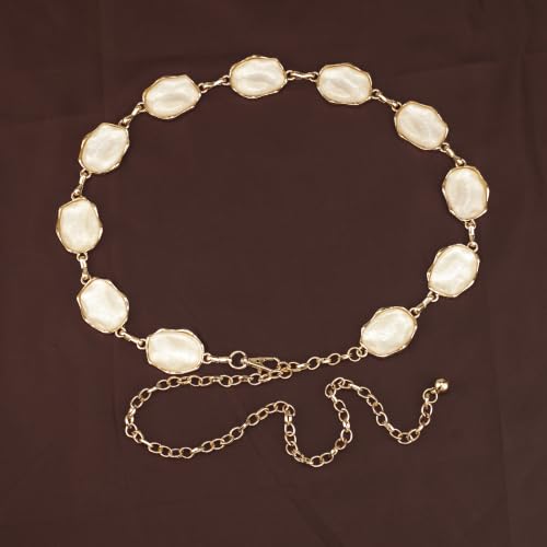 ILuvatar Green Glass Diamond Chain Belt - Metal Women's Western Style Dress Belt - color: Gold-e33