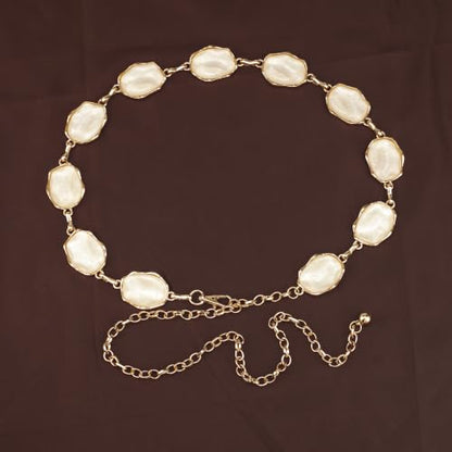 ILuvatar Green Glass Diamond Chain Belt - Metal Women's Western Style Dress Belt - color: Gold-e33