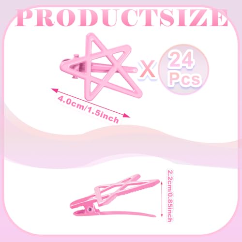 ELANE 24 Pcs Star Snap Hair Clips for Women Girl,Cute Hair Barrettes for Women Fine Thin Hair Accessories DIY - color: Pink
