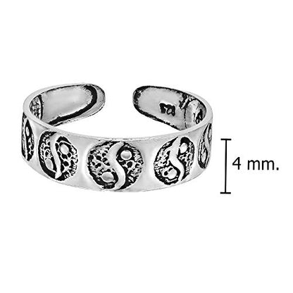 AeraVida .925 Sterling Silver Adjustable Toe Ring or Pinky Ring 5mm Wide Open Band, Stackable Minimalist Summer Foot Jewelry | Sun Moon Star Turtle Butterfly Leaf Olive Branch Ocean Wave Yin Yang Design - style: Yin-Yang