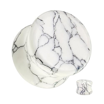 White Howlite Organic Stone Ear Plugs Gauges Sold in Pairs - style: 10mm-00 gauge