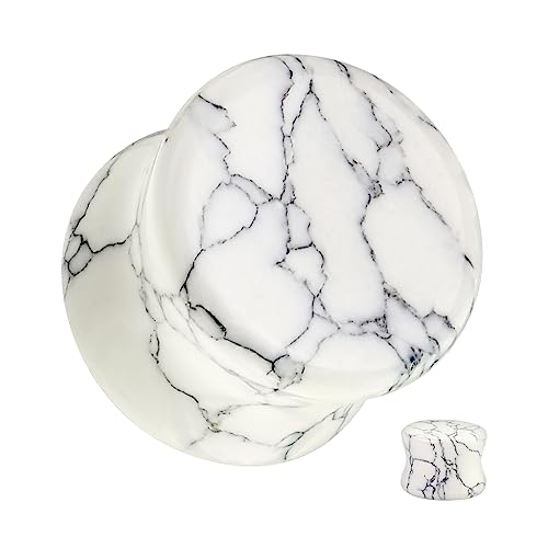 White Howlite Organic Stone Ear Plugs Gauges Sold in Pairs - style: 6 mm-2 gauge