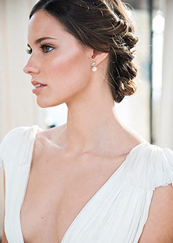 925 Sterling Silver Hoop Handpicked AAA+ Quality 7.5-8mm White Freshwater Cultured Pearl Dangle Drop Earrings Jewelry for Women - color: 4. Gold Plated CZ