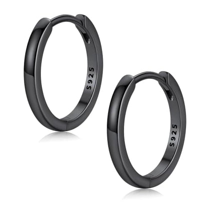 FaithHeart Solid 925 Sterling Silver Small Huggie Hoop Earrings for Women | Silver/Black/Gold/Rose Gold Small Hoop Earrings, Hypoallergenic Lightweight Cartilage Huggie Earrings, Gift Box - color: 01. Blank-Black, size: 14mm