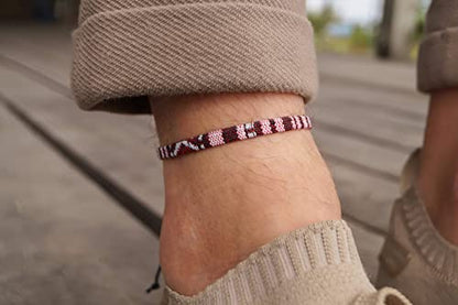 Made by Nami Surfer Anklet for Men and Women Waterproof and Adjustable Surfer Ankle Bracelet String Ankle Bracelet Beach Accessory for Ethnic Hippie Style - color: Ruby Red