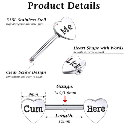 Hicarer 3 Pairs Women Breast Rings 14g Stainless Steel Breast Rings Tongue Barbell Heart Shape Body Piercing Jewelry - style: Stylish Style
