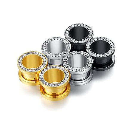 WBRWP Unisex Women 6pcs/8pcs-3pairs/4pairs Hollow Zircon Stainless Steel Screw Ear Plugs Tunnels with ZirconEar Plugs Tunnels - Ear Expander - Ear Gauges Stretcher Body Piercing 8g-5/8 - color: 3pairs(6pcs) with zircon set