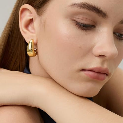 FRUMOS 18K Gold Plated Chunky Hoop Earrings for Women Fashion Thick Gold Hoops Set Jewelry for Birthday Christmas Gifts - color: Teardrop Earrings