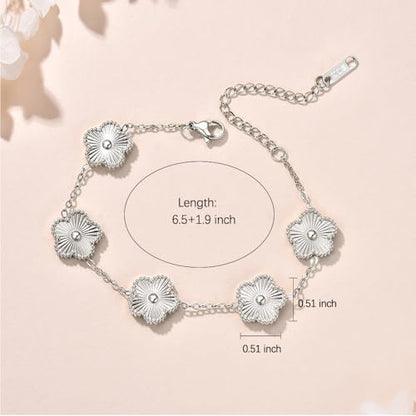 FLY FEI 18K Gold-Plated Four Leaf Clover Bracelet for Women,Adjustable lucky Bracelet Set Jewelry Gift-Hypoallergenic Charm for Birthdays, Wellness & Daily Wear - color: style02-silvery