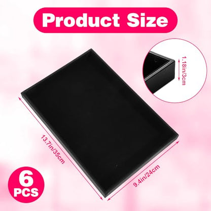 6 Pcs Velvet Stackable Jewelry Organizer Trays Showcase Display Tray Bracelet Ring Earring Necklace Organizer Empty Plate for Drawers Countertop (Black)
