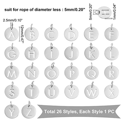 UNICRAFTALE 26pcs Flat Round with Letter Pendants 304 Stainless Steel Charms Letter A~Z Pendants for DIY Jewelry Making