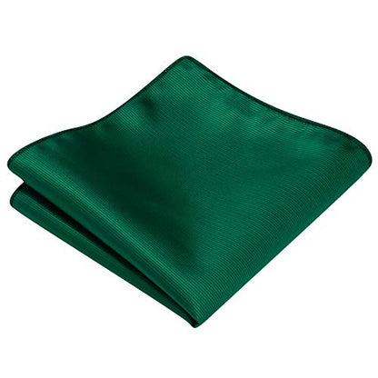 GUSLESON 3.15"（8cm） Solid Color Necktie and Pocket Square Cufflinks Sets For Men + Gift Box - color: Emerald Green