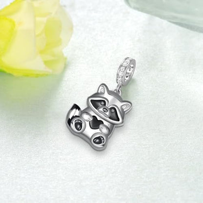Cute Animals Charms 925 Sterling Silver Highland Cow/Dragon/Axolotl/Raccoon/Whale/Turtle/Cardinal/Hummingbird Charms for Bracelets for Women Cute Animal Charm Beads for Jewelry Making - style: Raccoon Charm