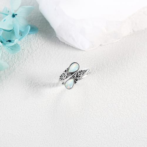Ring for Women Sterling Silver Adjustable Band Open Rings Jewelry Gifts for Girls - style: Opal