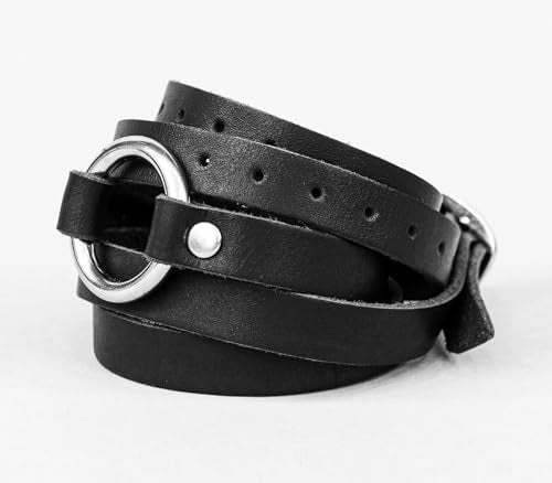 Leather multi wrap cuff bracelet with o-ring for man or woman, Handmade UA 8066