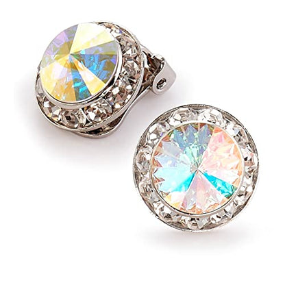Star Light Crystal Rhinestone Clip On Earrings for Dance, Pageant, Prom | Elegant sparkling jewelry, European quality crystals for ballroom, skating, figure competition, and special events - color: 15mm Crystal AB Clip On