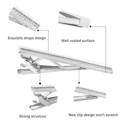 Tie Clip for Men, TAIGRAMA Tie Bar and Tie Pin Clip for Skinny Ties Gold Rose Gold Silver Black, Unique Mens Tie Clip Tie Clasp Suitable for Wedding Anniversary Business Professional and Best Gift - style: Style2-Silver