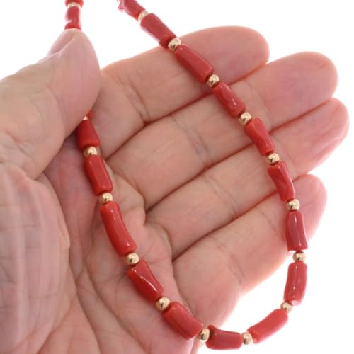 Alltribes Navajo Grade AAA Mediterranean Coral Golden Bead Necklace Single Strand 25 Inches Long 0206
