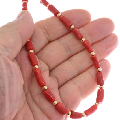 Alltribes Navajo Grade AAA Mediterranean Coral Golden Bead Necklace Single Strand 25 Inches Long 0206