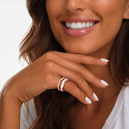Gold Rings for Women Men Non Tarnish, Waterproof Chunky 14K Gold Plated Dainty Stackable Rings Trendy Statement Pinky Thumb Rings Engagement Eternity Wedding Band Ring Stacking Gold Jewelry Size 3 4 5 6 7 8 9 10 11 - color: Rose Gold, size: 4